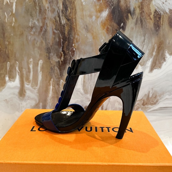 Louis Vuitton Blue Ombre Essential V Rubber Patent Sandal Heels 38.5 - Picture 5 of 9